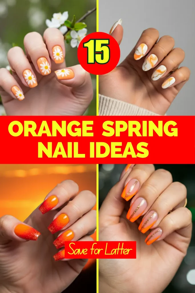 Ombre nails transitioning from pastel orange to vibrant tangerine, perfect for spring.