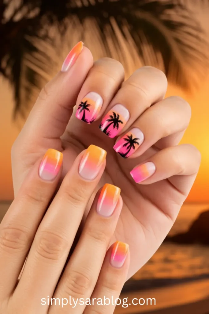 Palm Trees Sunset Nail Ideas