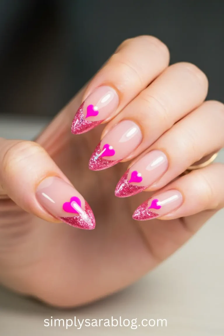 "Stylish pink spring nails showcasing floral accents, gold foil, and pastel designs on a trendy nail display."