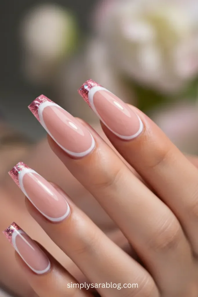 Pink and Glitter French Tips