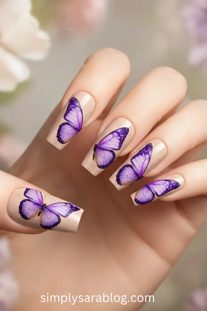 Purple Butterfly Nails