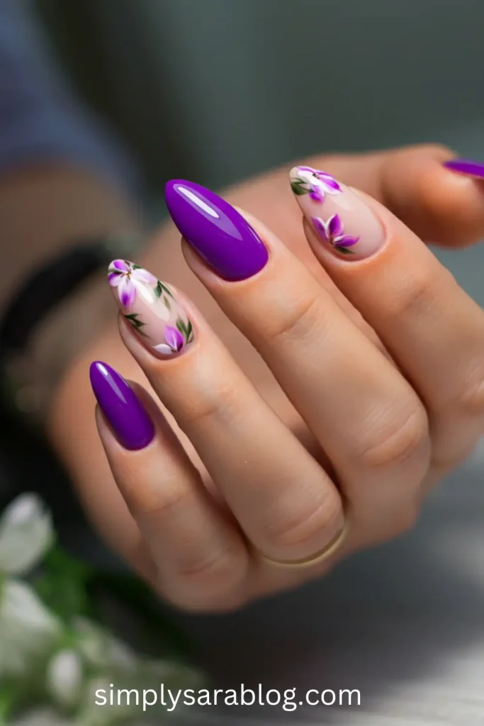 Purple Floral Nails