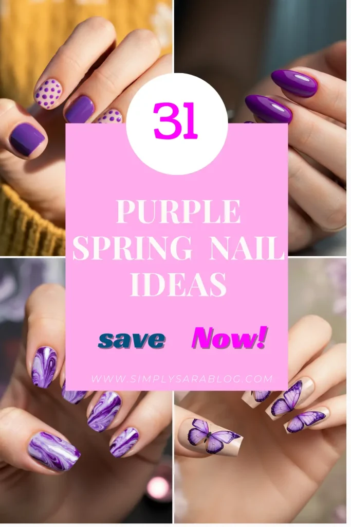 A beautifully manicured hand showcasing a gradient ombre nail design in varying shades of purple, with soft floral accents to match the spring season.