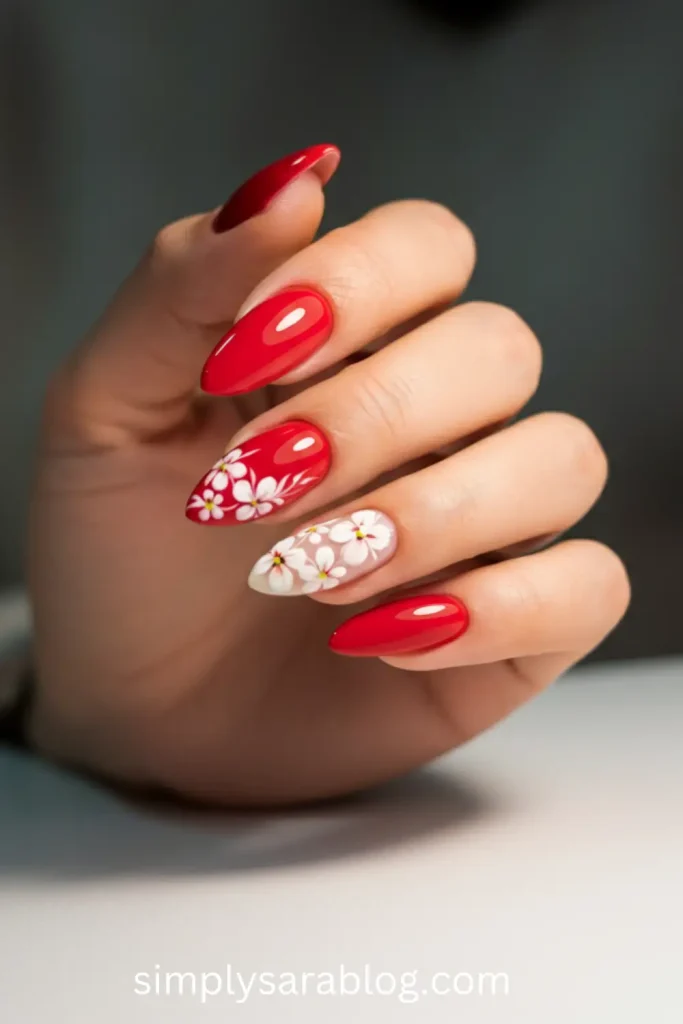 Red Floral Nails