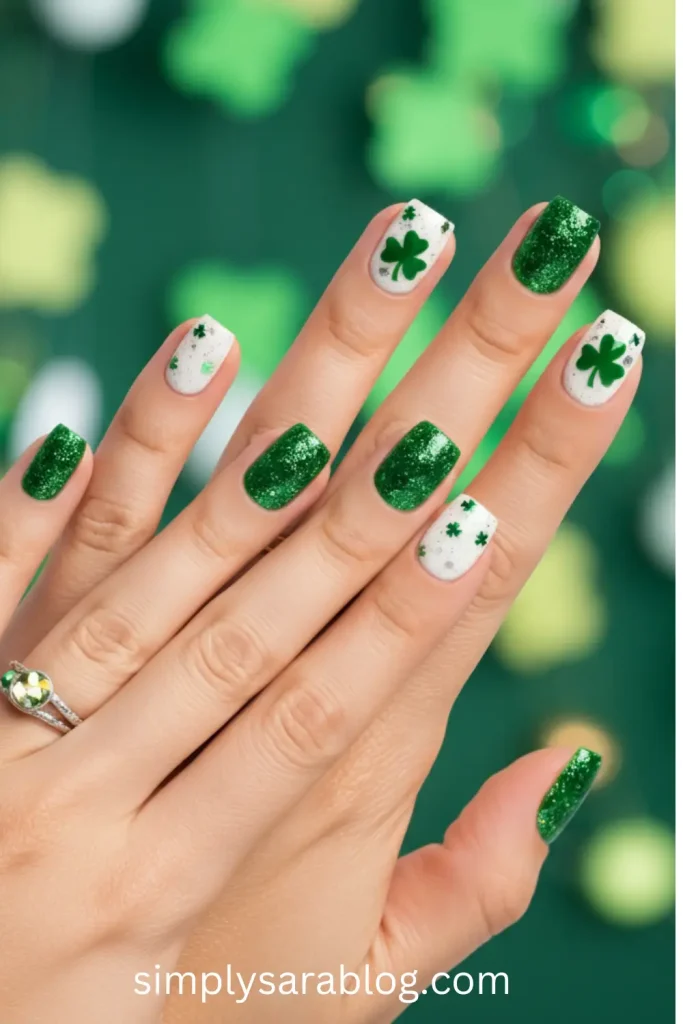 Short Green Glitter St. Patrick’s Day Nails