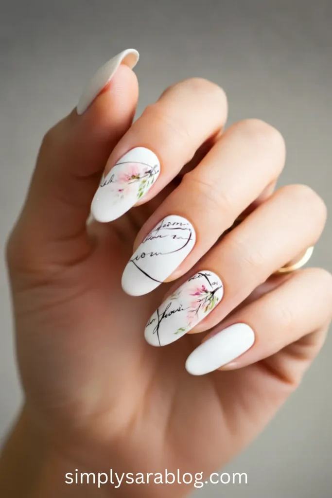 Floral Script Nails