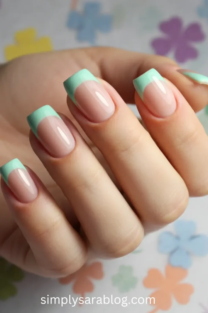 Simple Light Green St. Patty’s Day French Manicure
