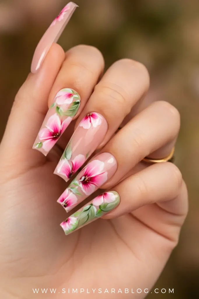 Soft Pink Floral Nails