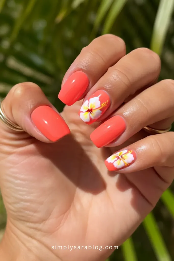 Spring Hibiscus Nails