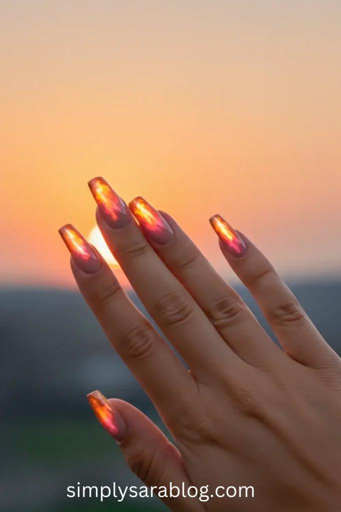 Sunset Nails with Aura Glow