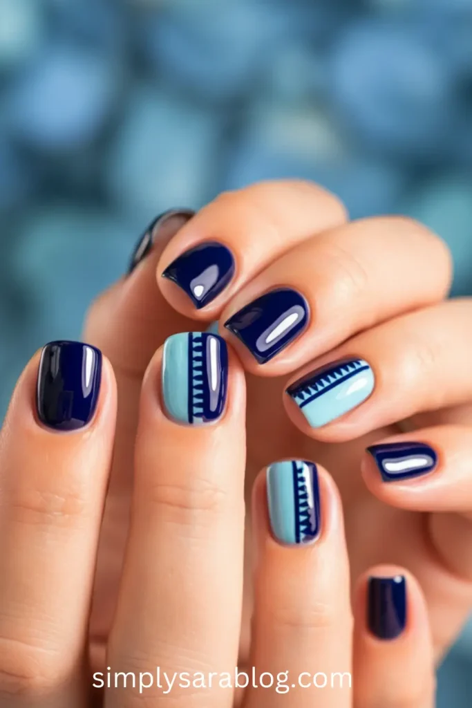 Two-Tone Blue Pattern Nails