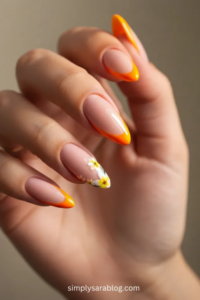 Yellow Floral French nails