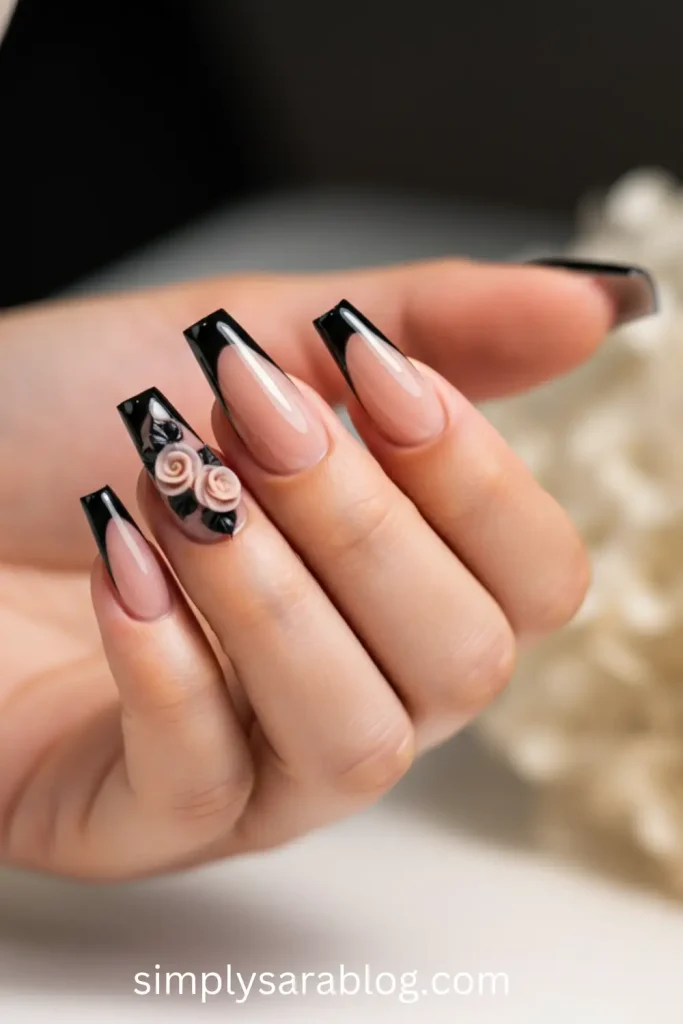 3D Floral French Nails