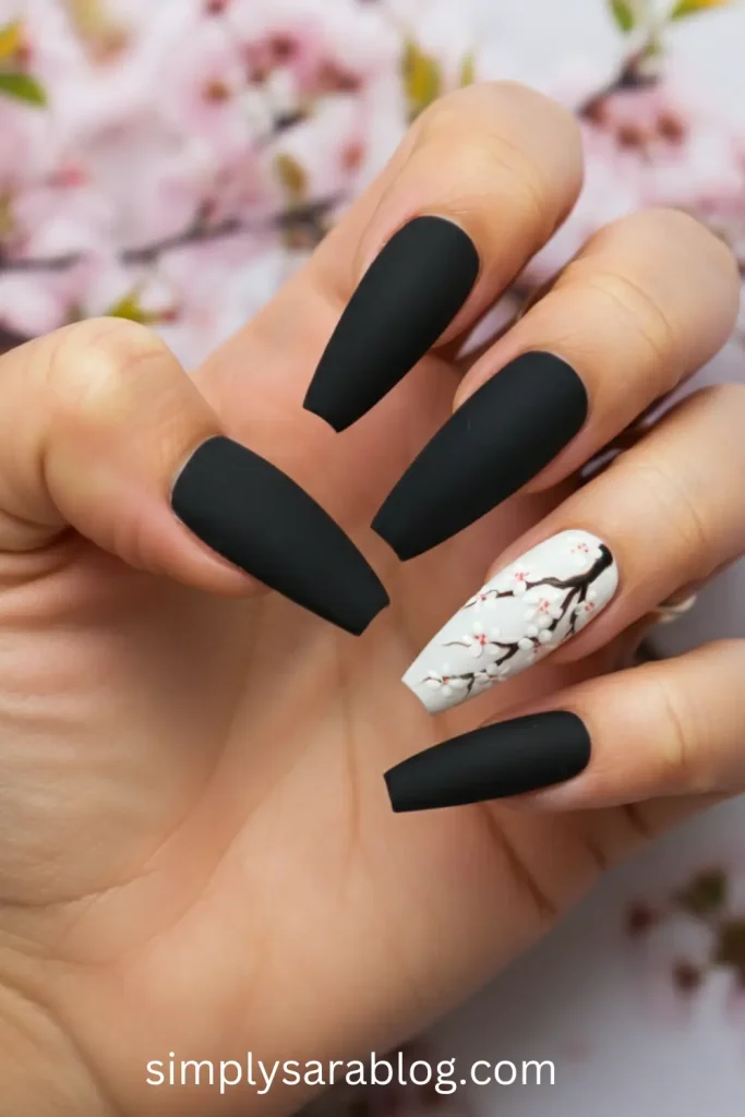 Black cherry blossom nails