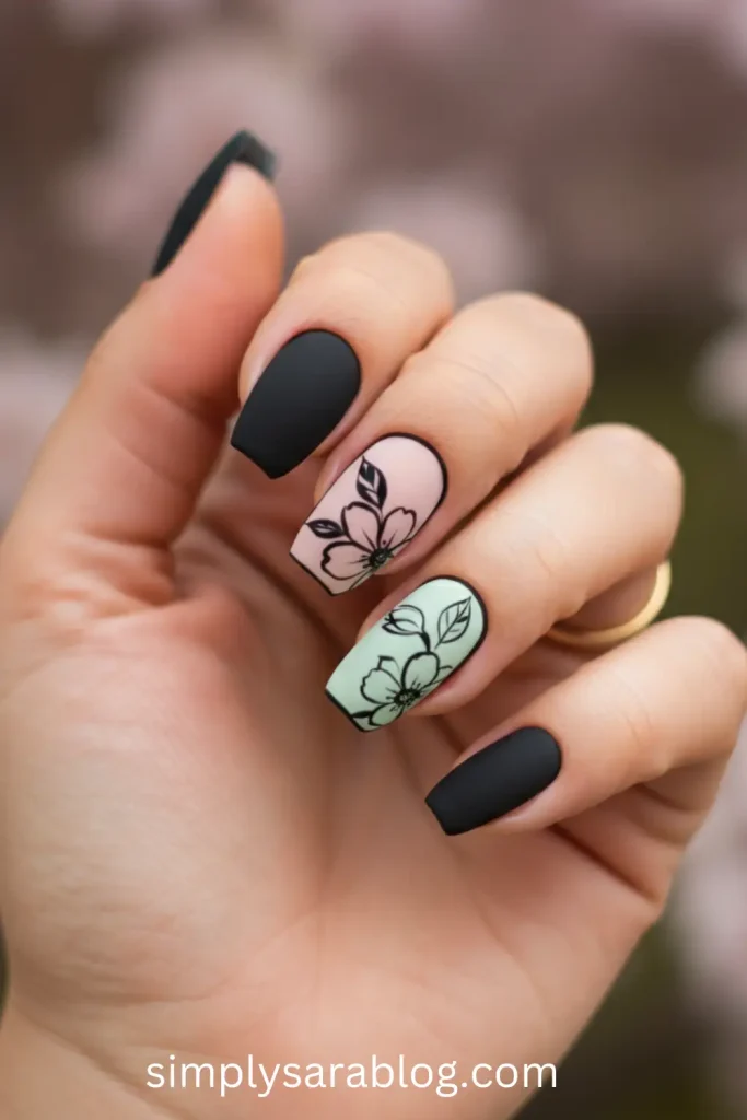 Bold Pastel Floral Nails