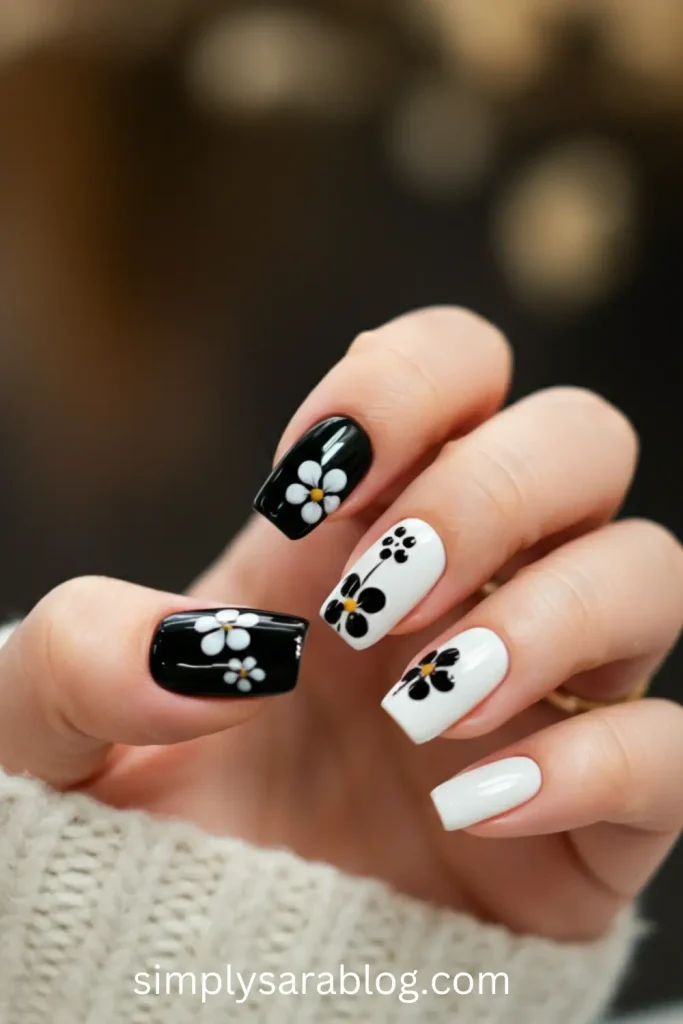 Contrast Floral Nails