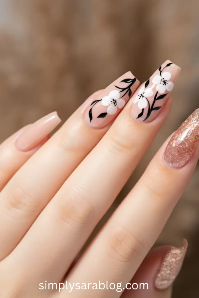 Floral Sparkle Nails